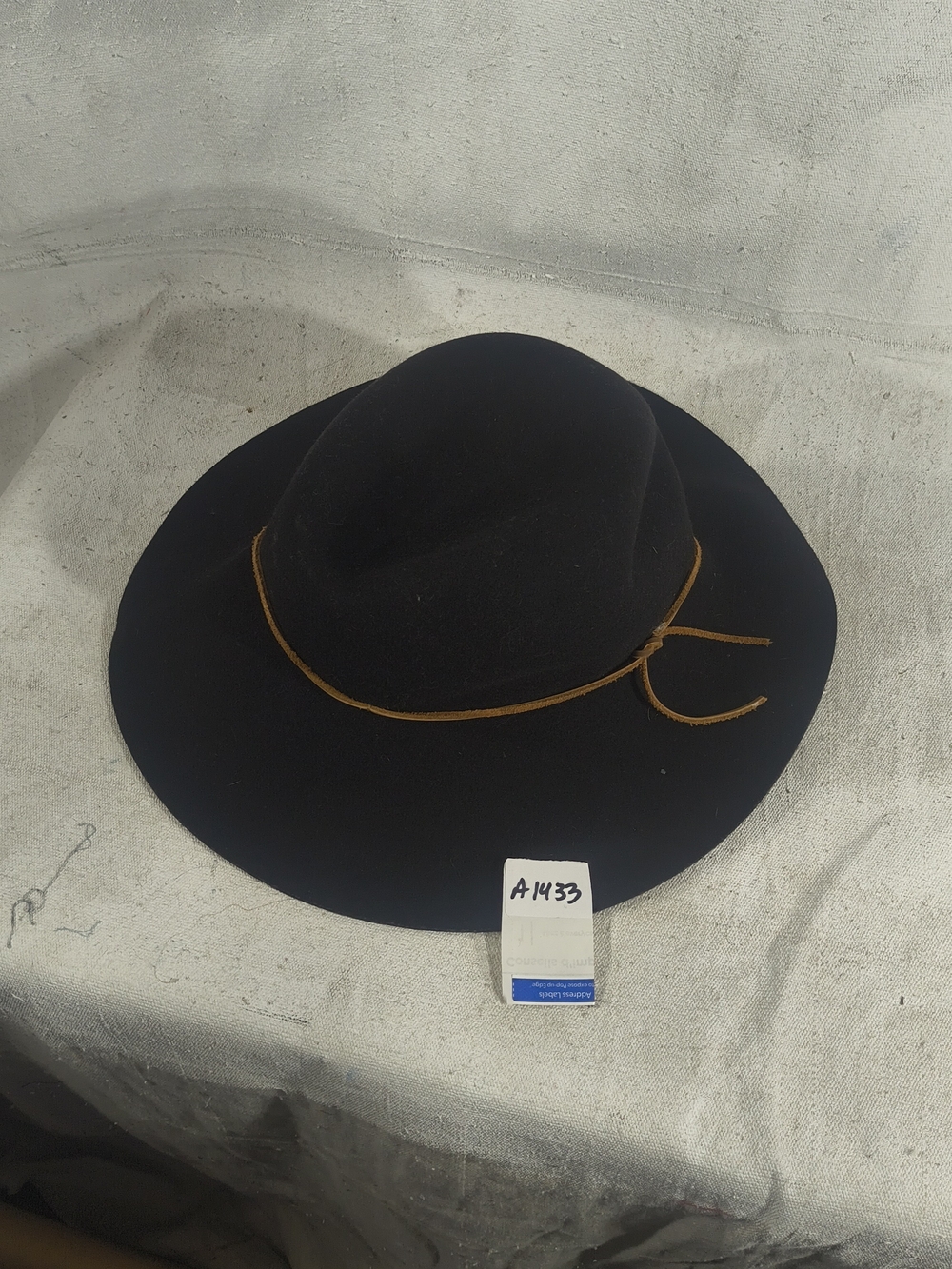 Phenix Black Wide-Brim Wool Round Crown Fedora with Leather Trim